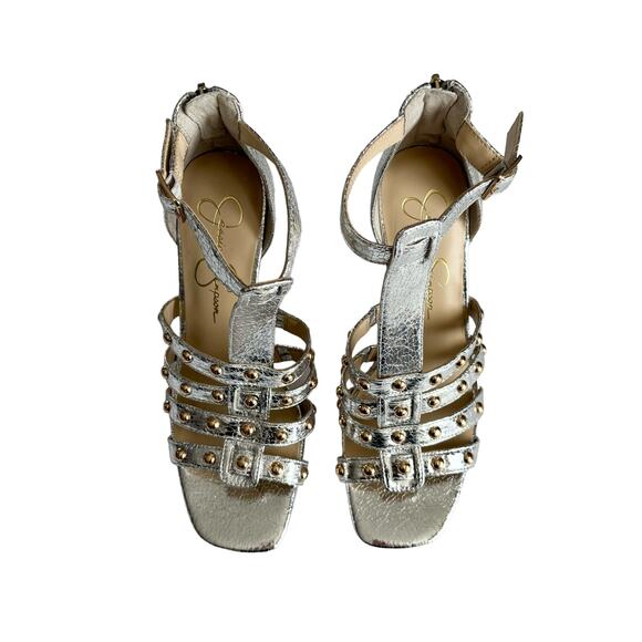 Jessica Simpson Womens Oprina Silver Metallic Studded High Heel Sandals Size 7.5 - Picture 2 of 9